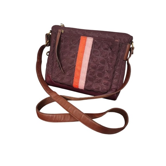 Fossil Jenna Quilted Crossbody Claret Red Striped Bag Purse - Picture 1 of 12